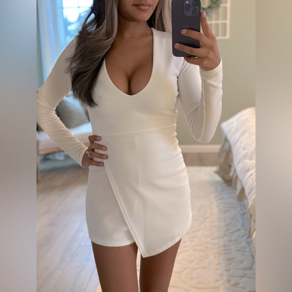White low cut asymmetrical romper